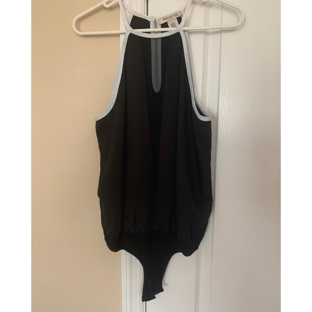 Black Bodysuit with Mesh V-neck